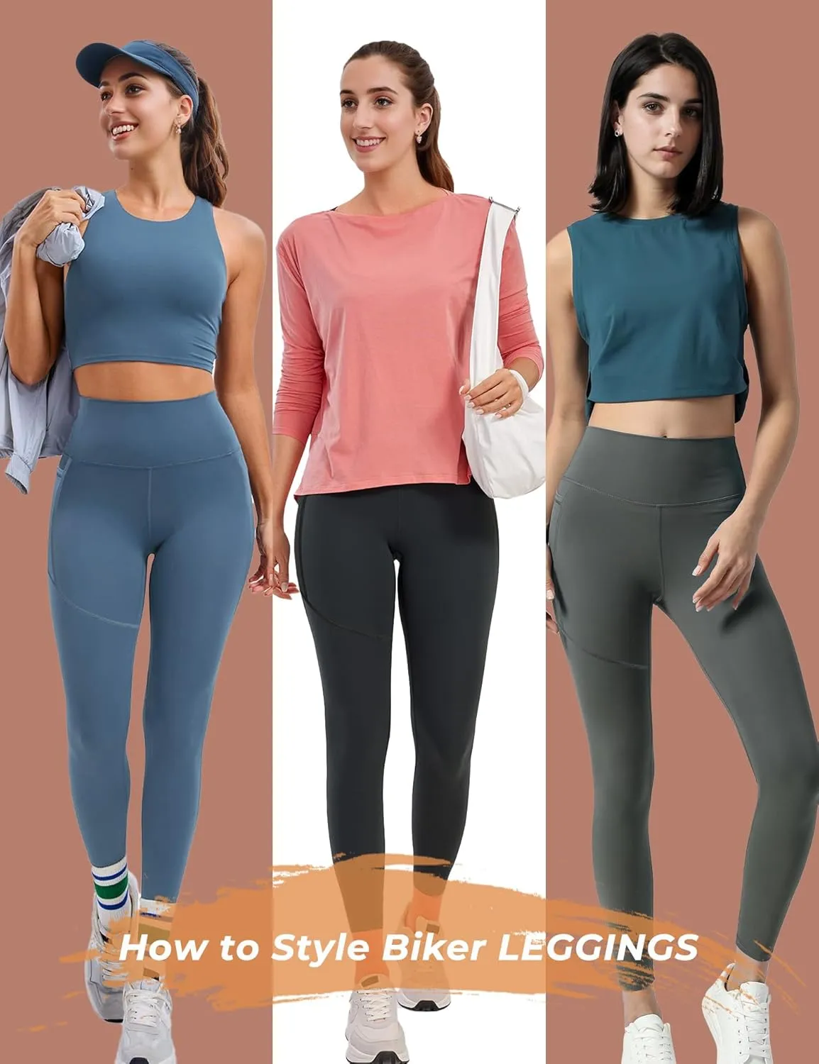 2 Pack Leggings with Pockets for Women 25" Gym Butt Lifting High Waisted Yoga Pants Athletic Workout Leggings