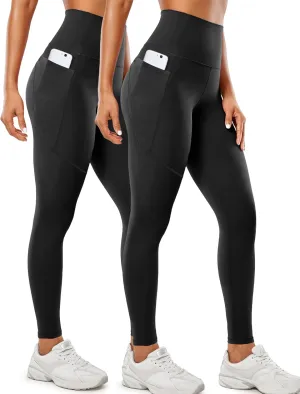 2 Pack Leggings with Pockets for Women 25" Gym Butt Lifting High Waisted Yoga Pants Athletic Workout Leggings