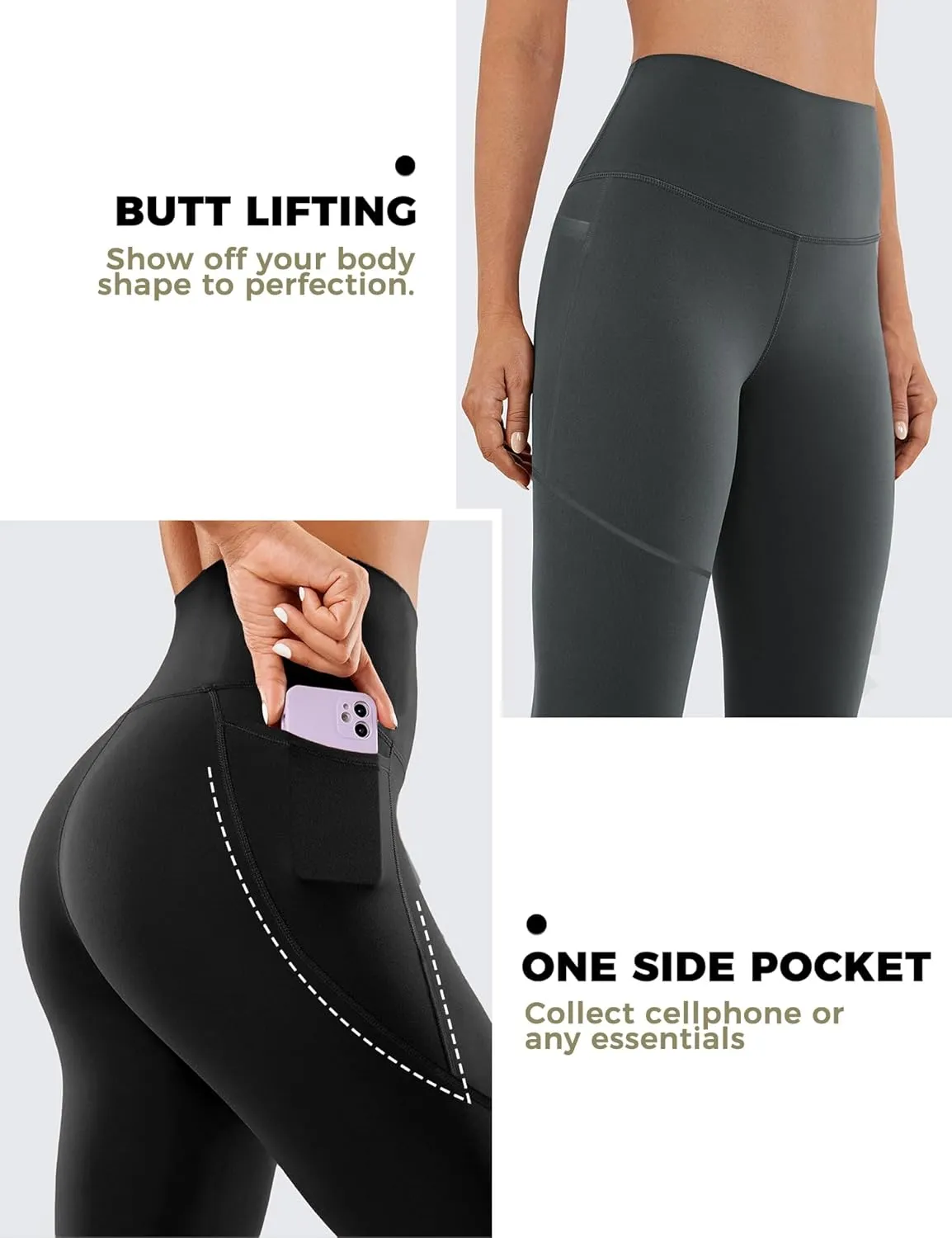2 Pack Leggings with Pockets for Women 25" Gym Butt Lifting High Waisted Yoga Pants Athletic Workout Leggings