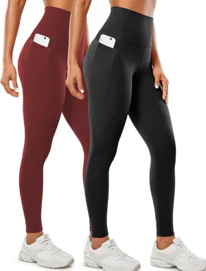 2 Pack Leggings with Pockets for Women 25" Gym Butt Lifting High Waisted Yoga Pants Athletic Workout Leggings