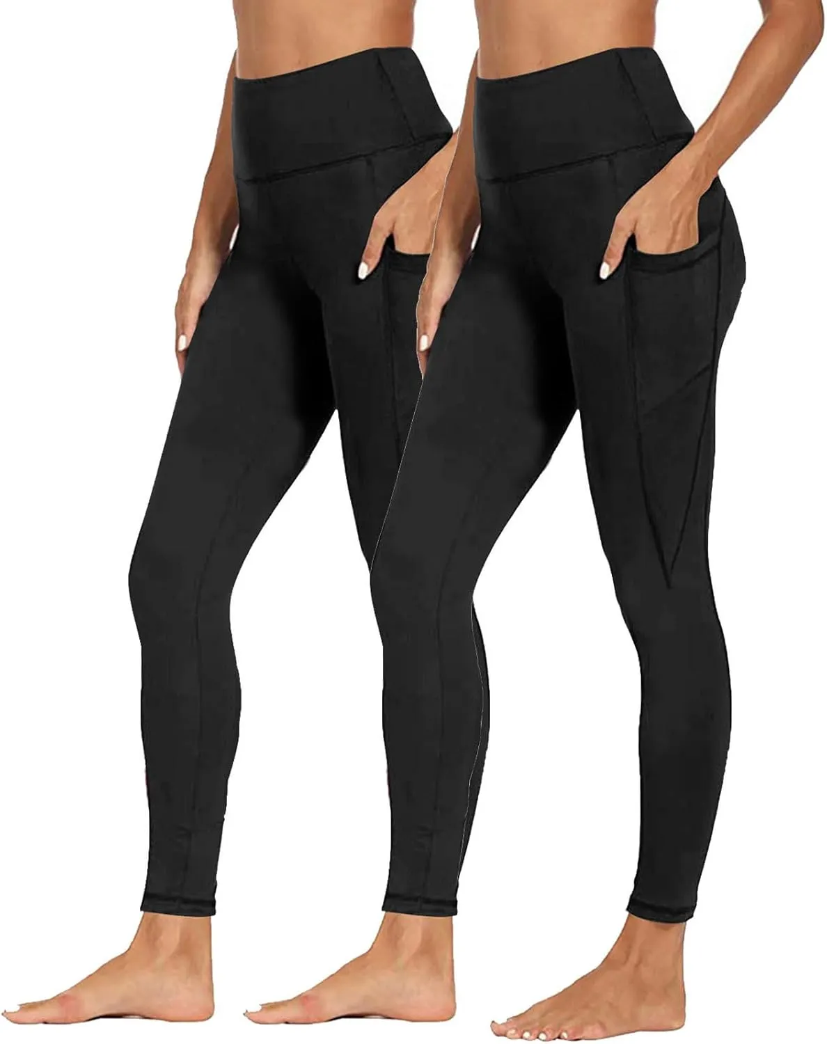 2 Pack Leggings with Pockets for Women High Waist Yoga Pants Tummy Control 4 Way Stretch Running Workout Leggings