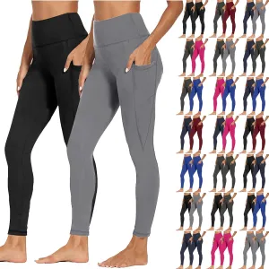 2 Pack Leggings with Pockets for Women High Waist Yoga Pants Tummy Control 4 Way Stretch Running Workout Leggings