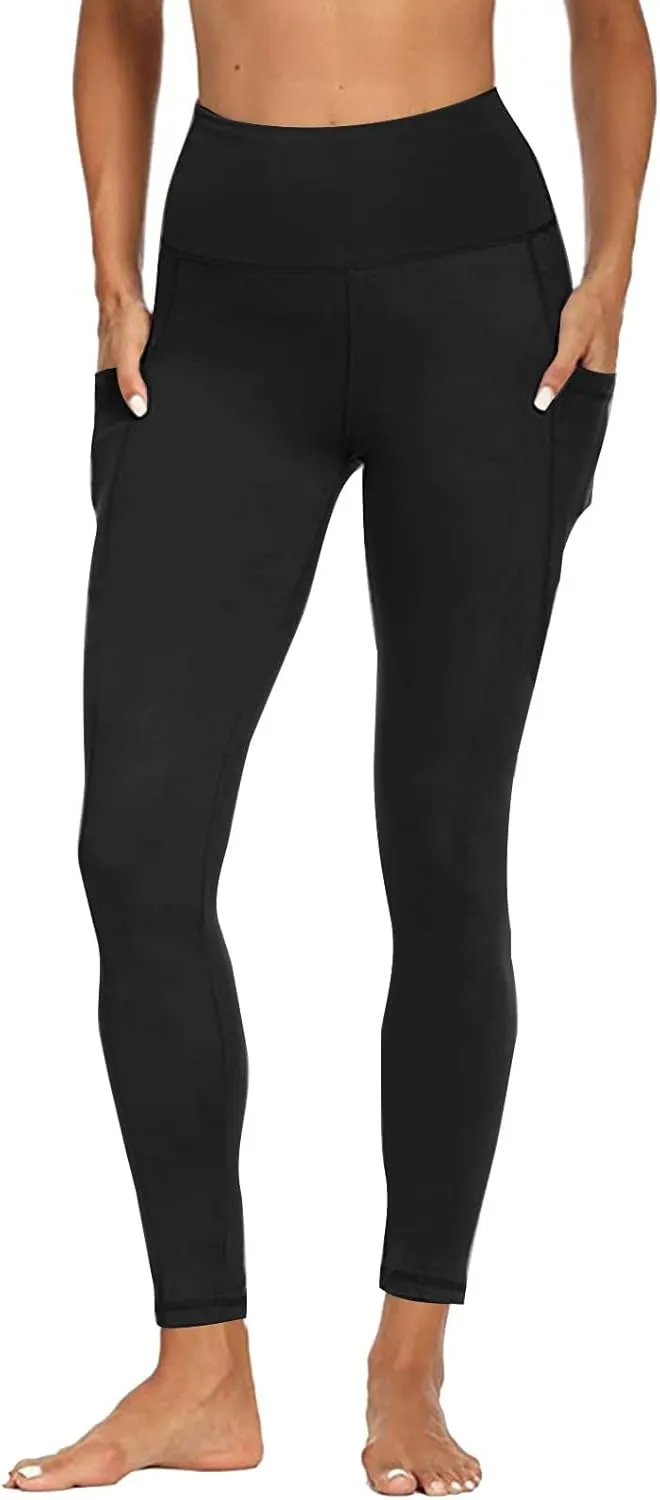 2 Pack Leggings with Pockets for Women High Waist Yoga Pants Tummy Control 4 Way Stretch Running Workout Leggings