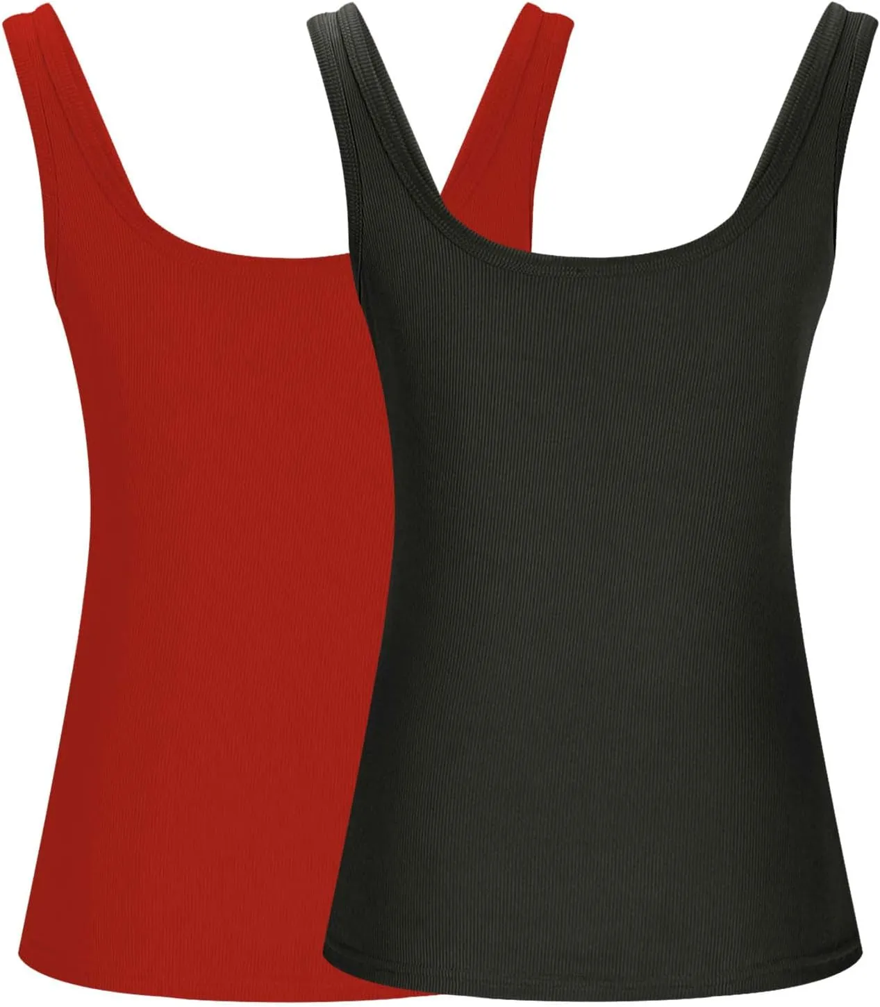 2 Pack Summer Basic Ribbed Tank Tops Women Sexy U Neck Workout Casual Sleeveless T-Shirts Stretchy Gym Cami Shirts