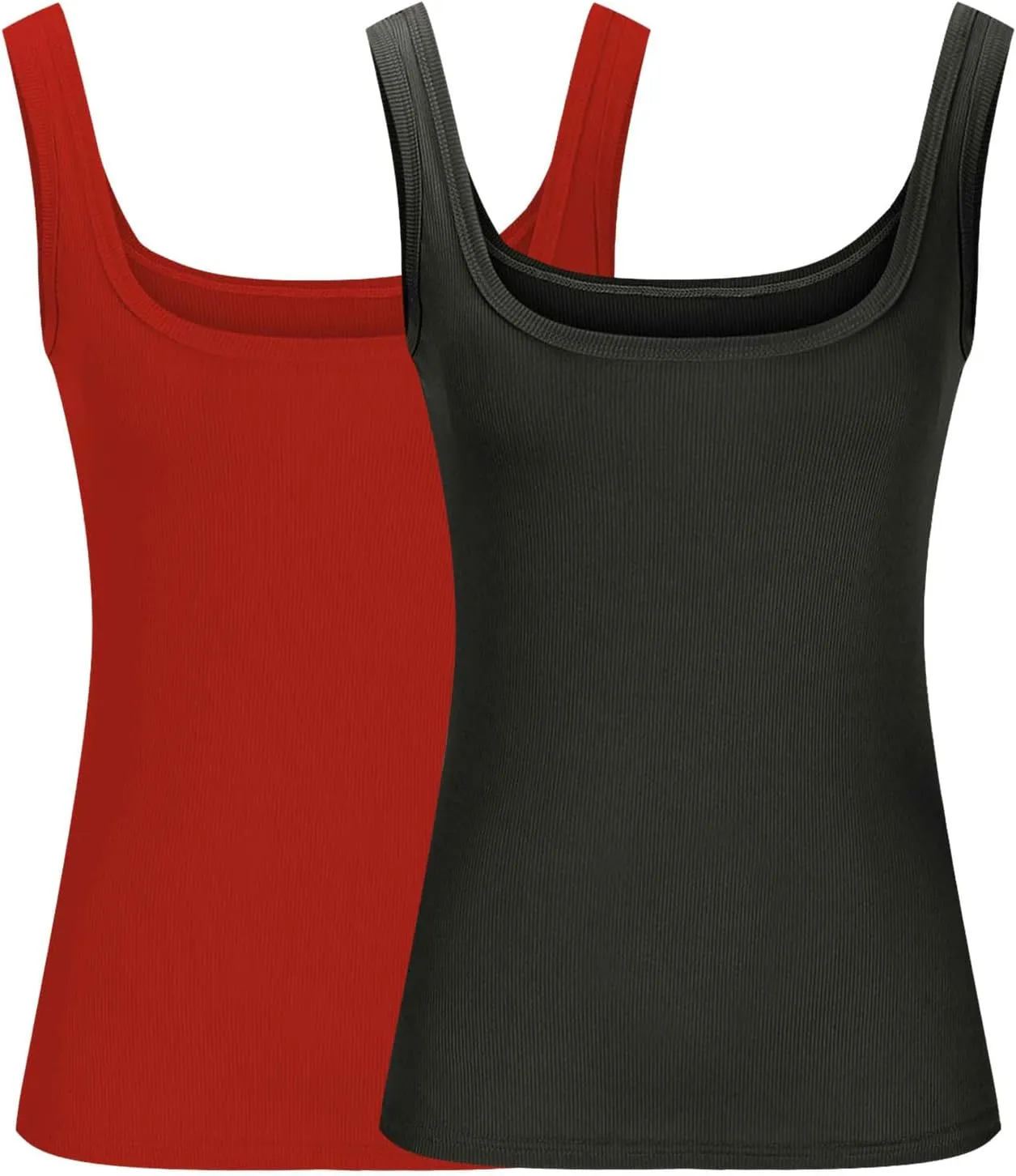 2 Pack Summer Basic Ribbed Tank Tops Women Sexy U Neck Workout Casual Sleeveless T-Shirts Stretchy Gym Cami Shirts