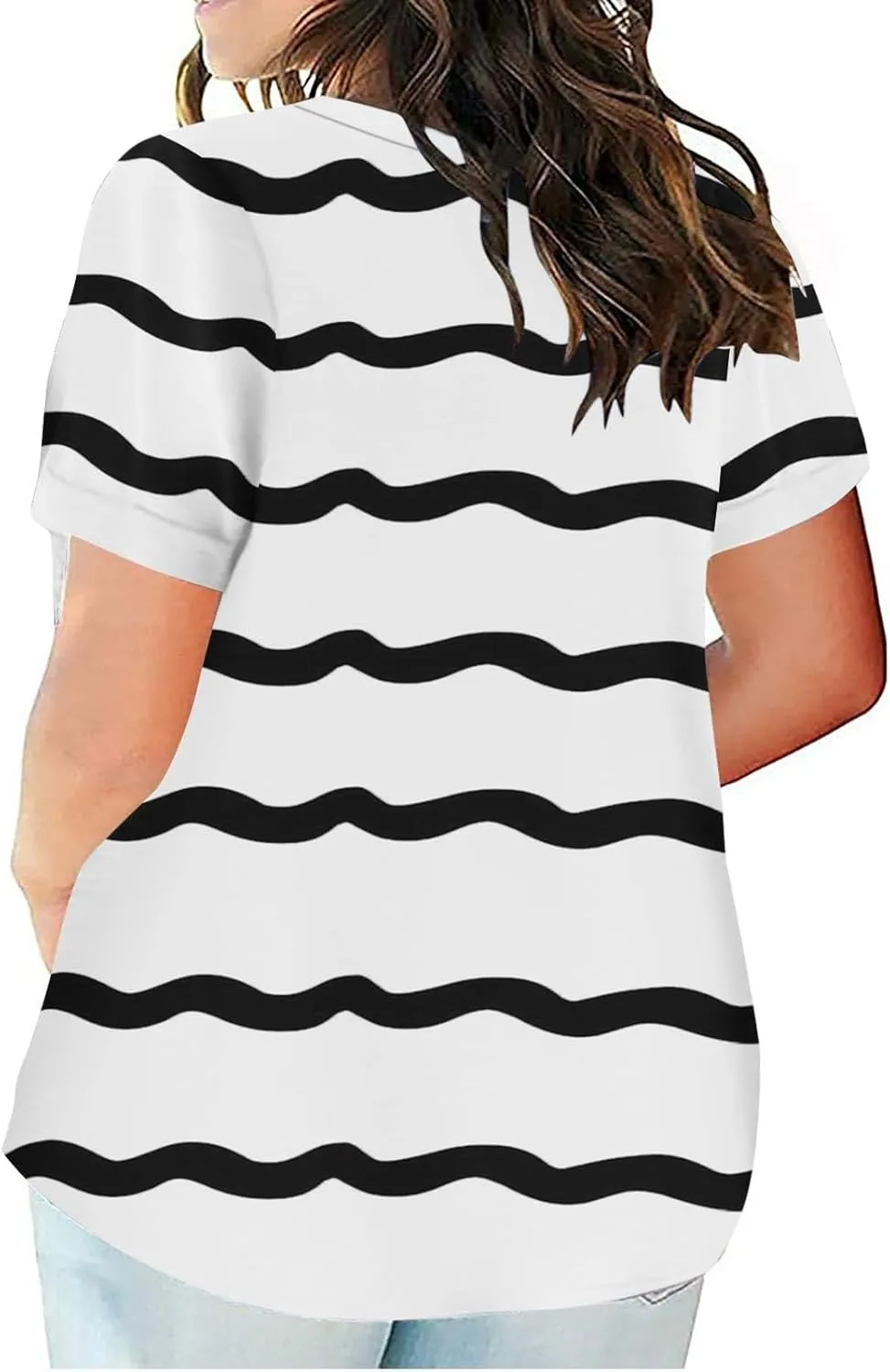 2025 Womens Summer Striped Tops Plus Size Color Block Raglan Tees Fashion V Neck Outfits Casual Short Sleeve Blouses
