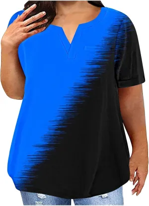 2025 Womens Summer Striped Tops Plus Size Color Block Raglan Tees Fashion V Neck Outfits Casual Short Sleeve Blouses