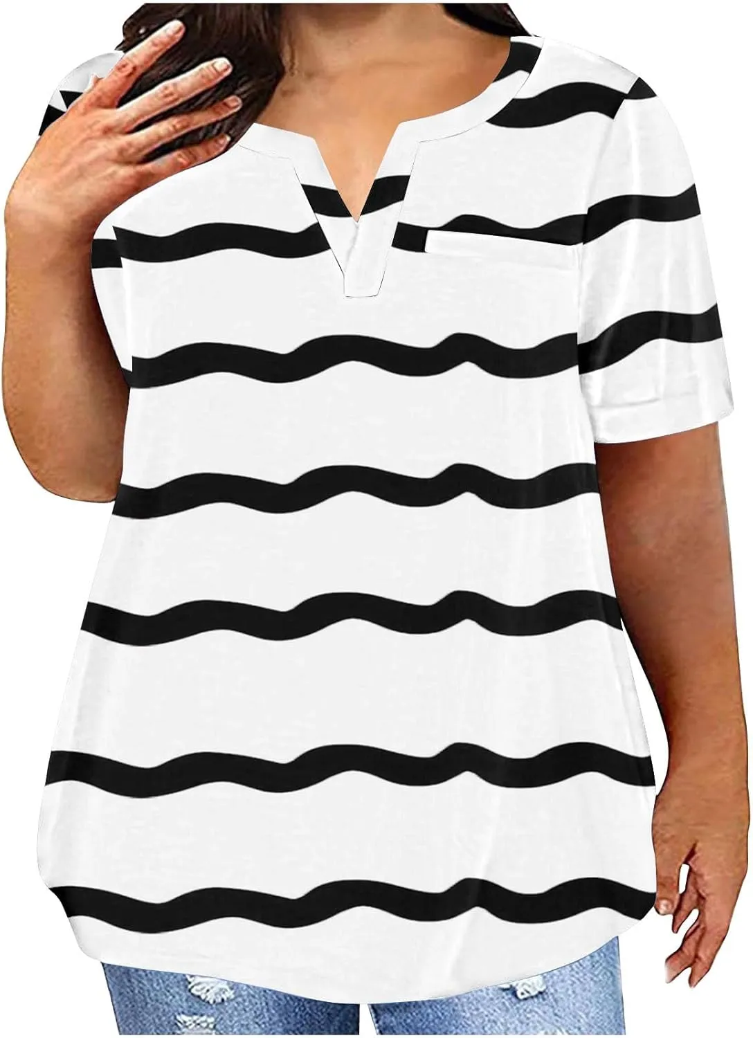 2025 Womens Summer Striped Tops Plus Size Color Block Raglan Tees Fashion V Neck Outfits Casual Short Sleeve Blouses