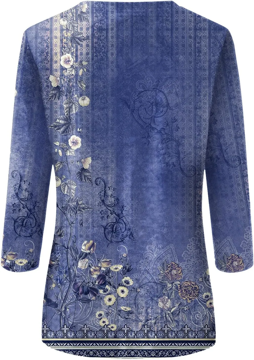 3/4 Length Sleeve Shirts for Women 2025 Casual Summer Blouses Crewneck Floral Printed Cute Loose Fit Tops