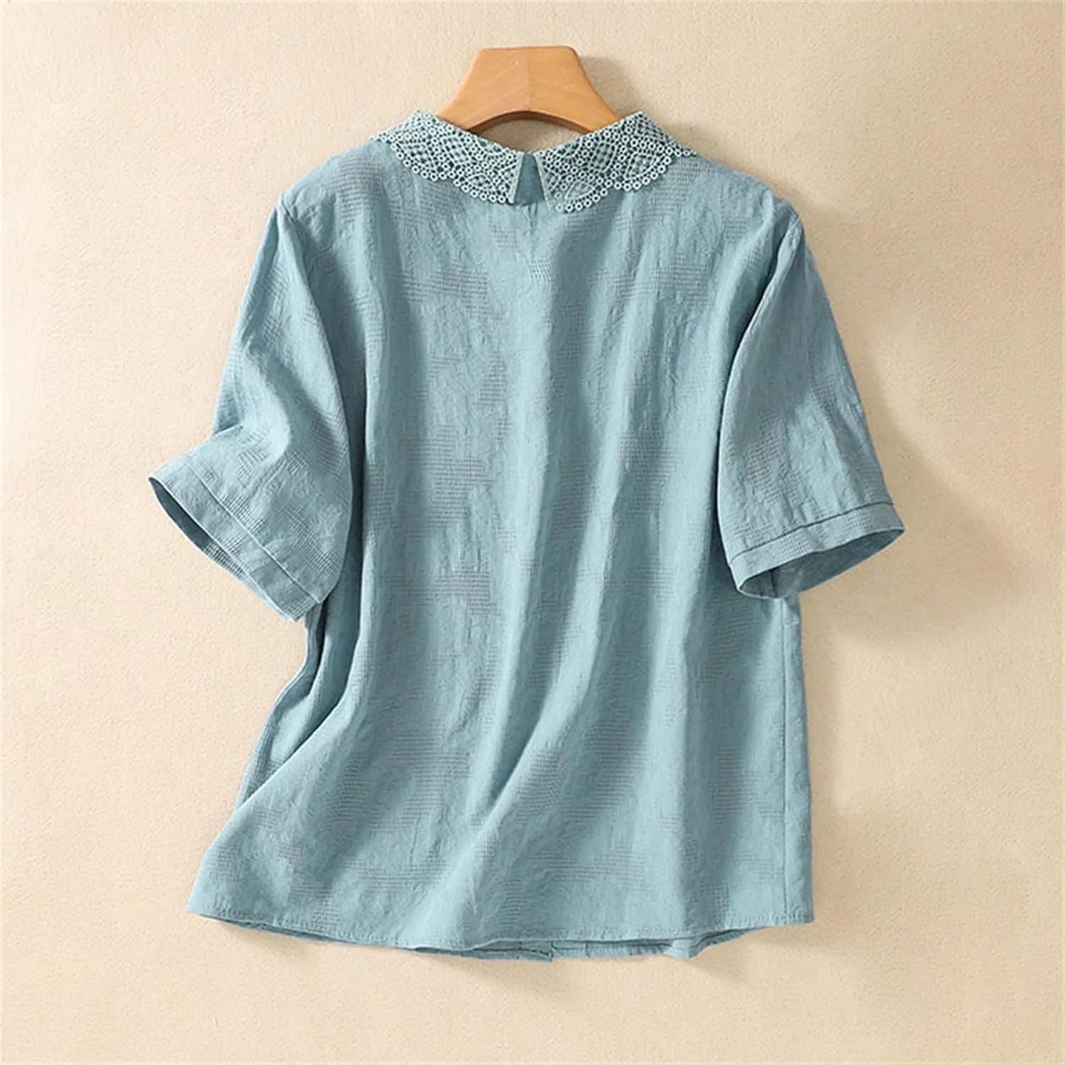 3/4 Length Sleeve Womens Tops Embroidered Print Chinese Shirts Casual Summer Cotton Linen Boho Tops Blouse Clothes