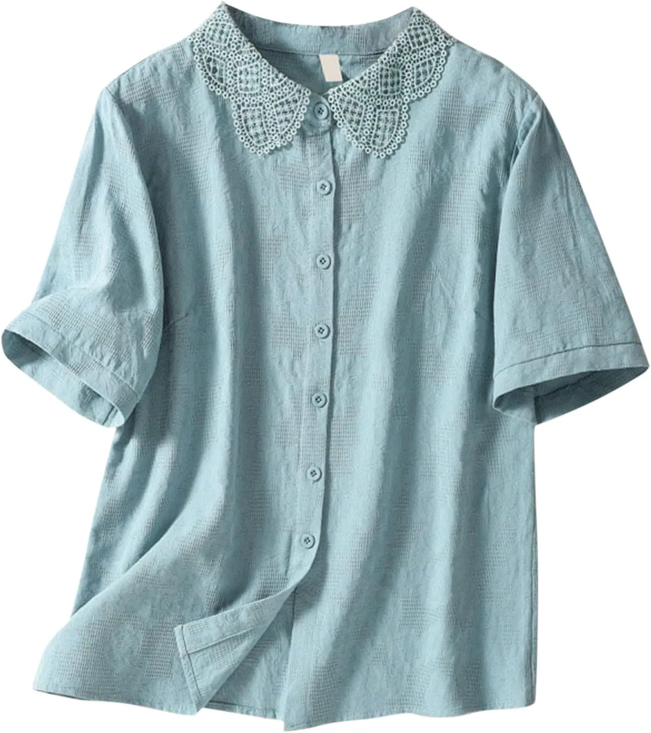 3/4 Length Sleeve Womens Tops Embroidered Print Chinese Shirts Casual Summer Cotton Linen Boho Tops Blouse Clothes