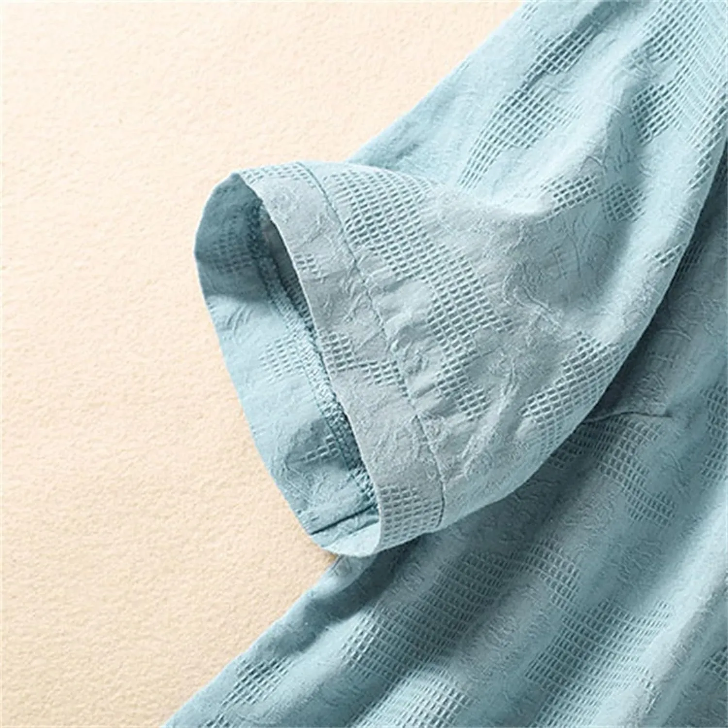 3/4 Length Sleeve Womens Tops Embroidered Print Chinese Shirts Casual Summer Cotton Linen Boho Tops Blouse Clothes