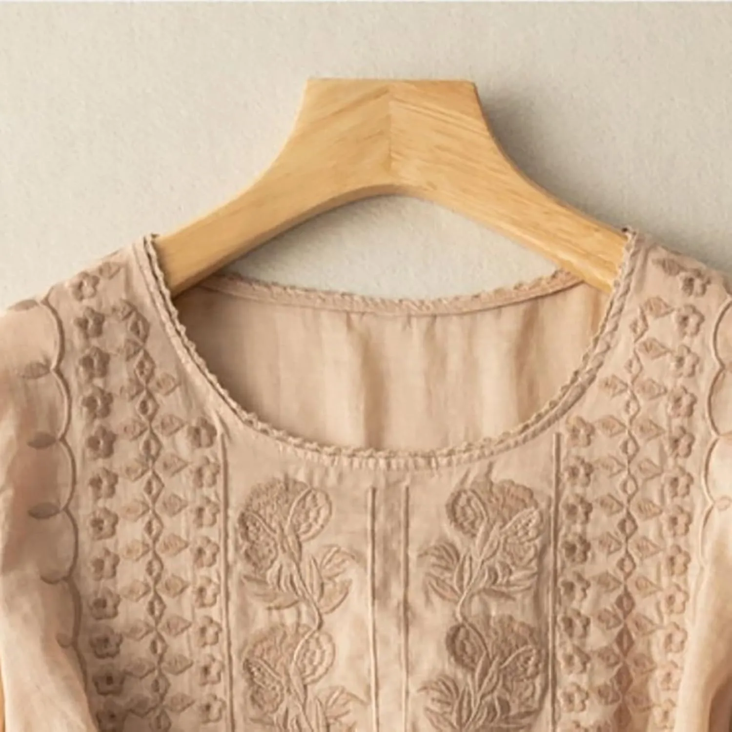 3/4 Length Sleeve Womens Tops Summer Cotton Linen Embroidered Print Chinese Shirts Casual Boho Tops Comfy Blouses