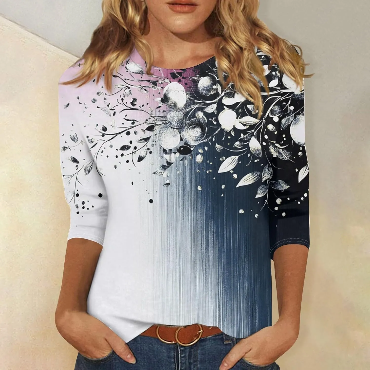 3/4 Sleeve Blouses for Women Trending Summer Clothes 2025 Crew Neck Shirts Loose Fit Tunic Blouses Summer Outfits