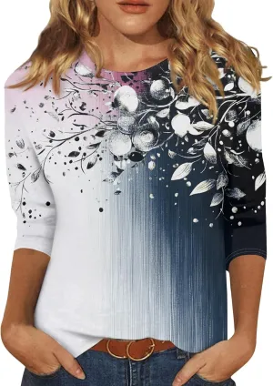 3/4 Sleeve Blouses for Women Trending Summer Clothes 2025 Crew Neck Shirts Loose Fit Tunic Blouses Summer Outfits