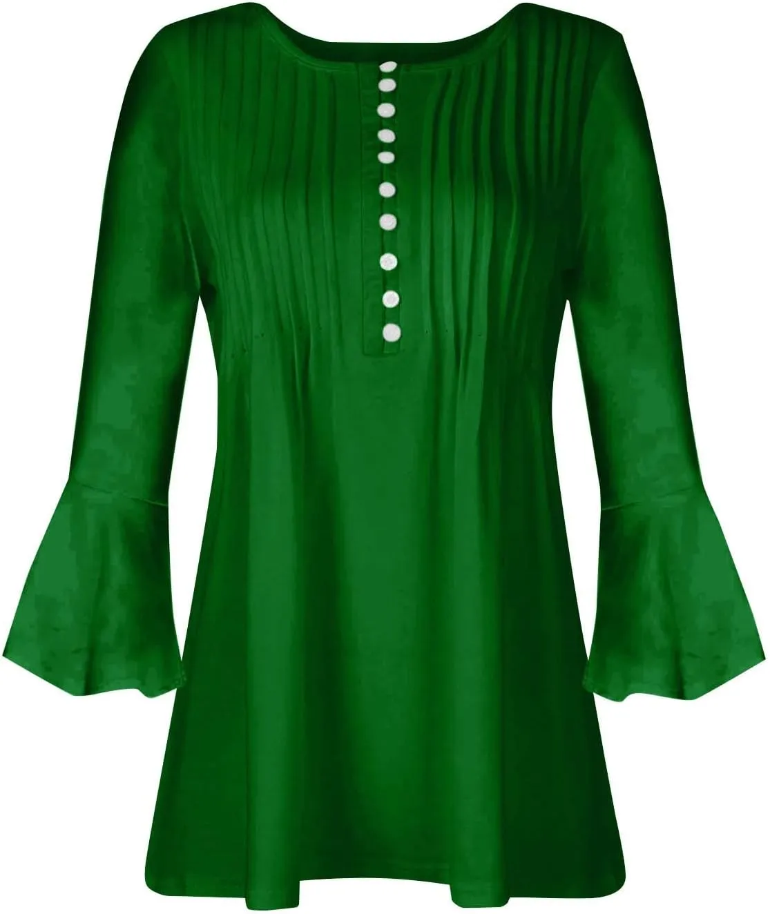 3/4 Sleeve Tops for Women V Neck Dressy Casual Ruffle Sleeve Henley Shirts Loose Fit Button Up Tunic Tops Blouses