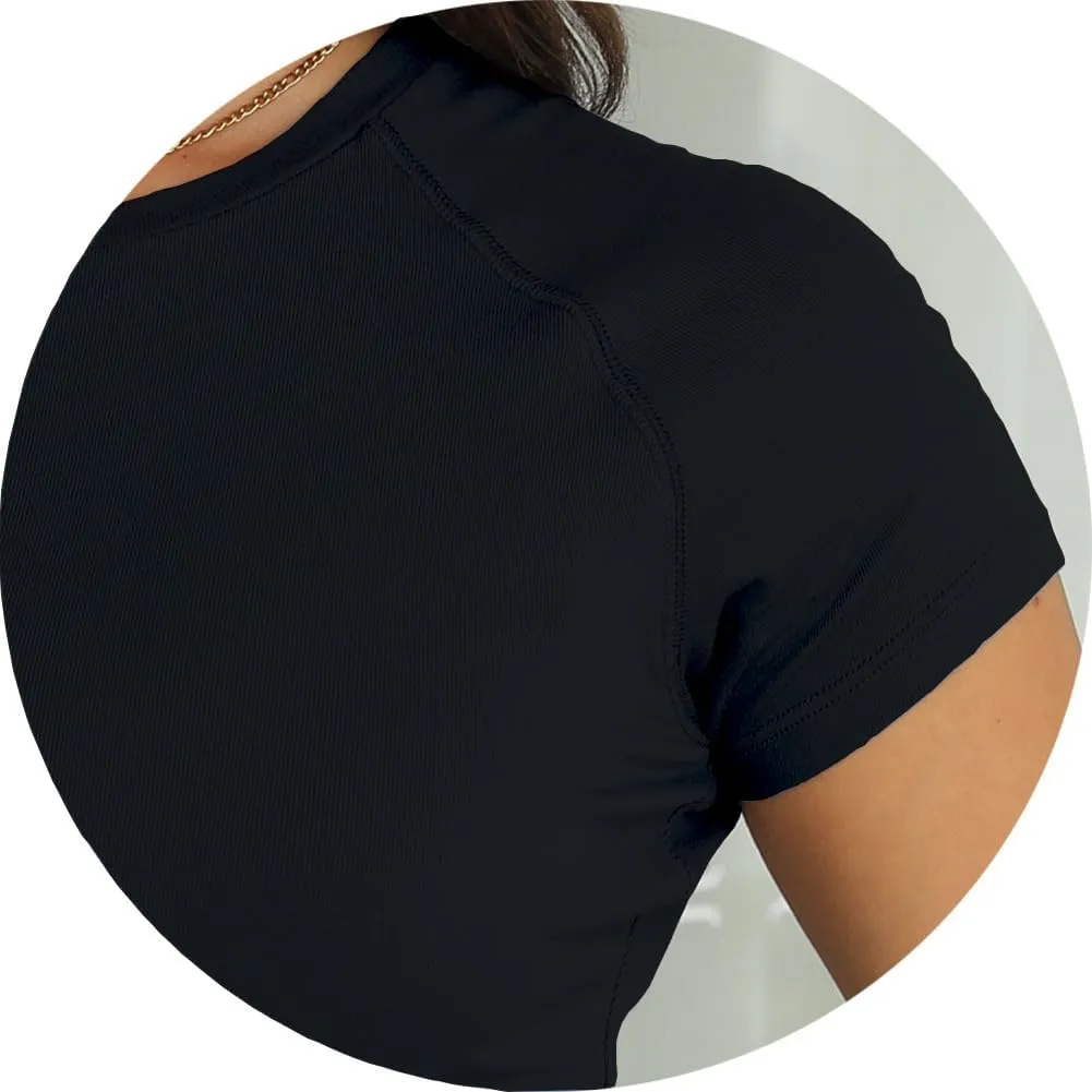 Abardsion 2025 Women Casual Activewear T Shirts Basic Crewneck Raglan Short Sleeve Slim Tight Fit Going Out Tops