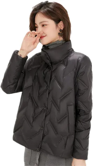 Adhdyuud Women Stand Collar Puffer Jacket Winter White Duck Down Ultra Lightweight Short Bubble Parkas Coat