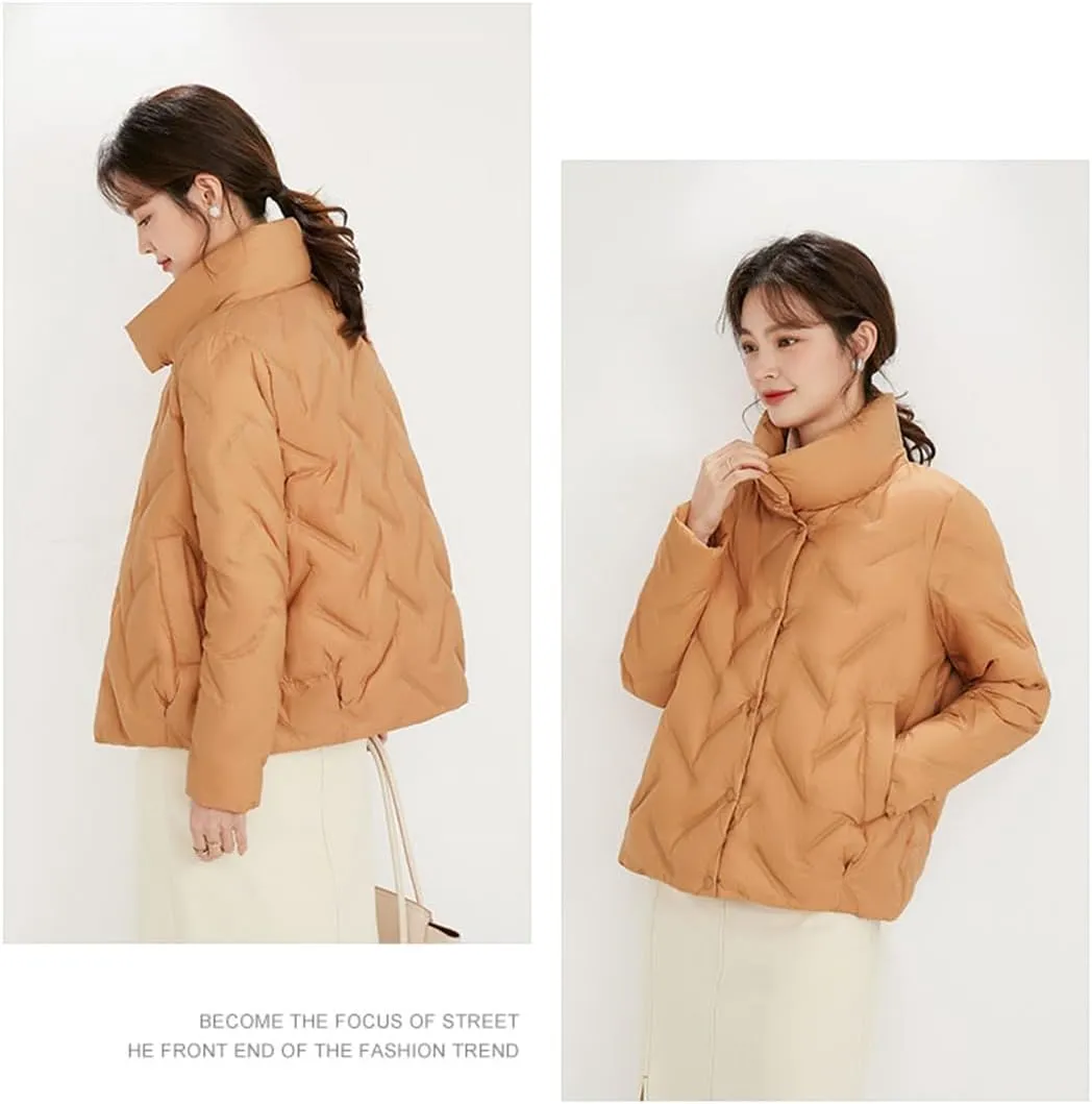 Adhdyuud Women Stand Collar Puffer Jacket Winter White Duck Down Ultra Lightweight Short Bubble Parkas Coat