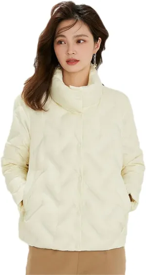 Adhdyuud Women Stand Collar Puffer Jacket Winter White Duck Down Ultra Lightweight Short Bubble Parkas Coat