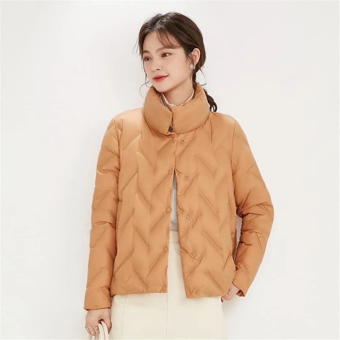 Adhdyuud Women Stand Collar Puffer Jacket Winter White Duck Down Ultra Lightweight Short Bubble Parkas Coat