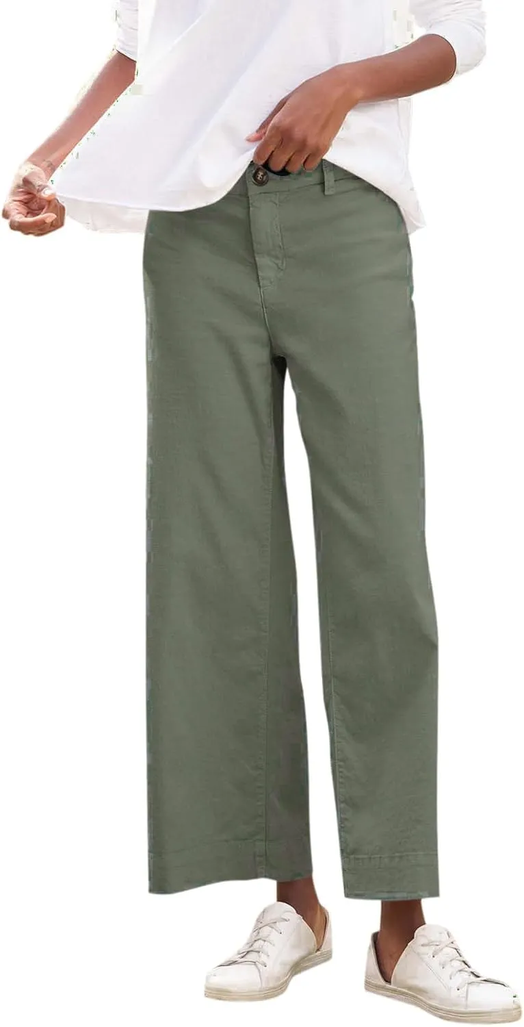 ADHOWBEW Wide Leg Linen Pants for Women 2025 Summer Lightweight Chino Work Dressy Cropped Petite High Waisted Flwoy Trousers