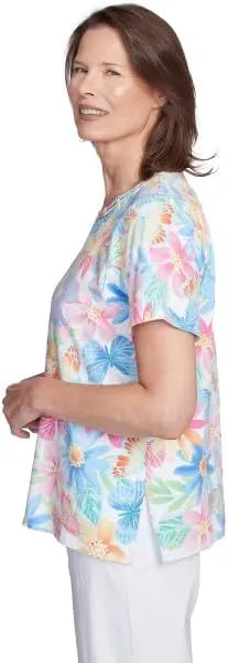 Alfred Dunner Key Item Butterfly Floral Cotton Top Short Sleeve