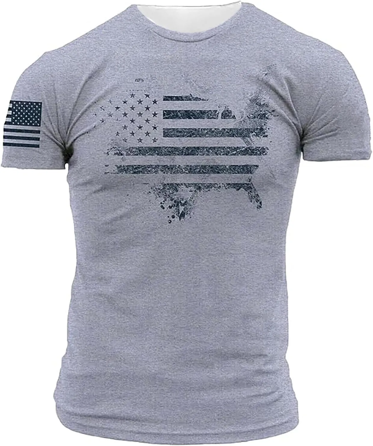 American Flag T-Shirts for Men Retro USA Star Print Sweat Shirts Stretch Slim Muscle Shirt Gym Bodybuilding Tee Tops