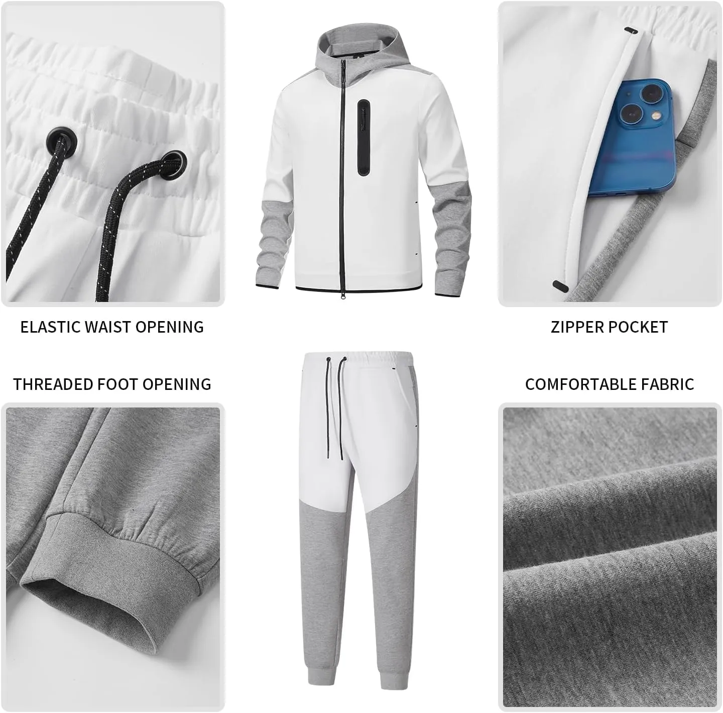 ANOTWENER Mens Tracksuit 2 Piece Hoodie Long Sleeve Full Zip Activewear Jogging Casual Sweatsuit Running Sets for Men