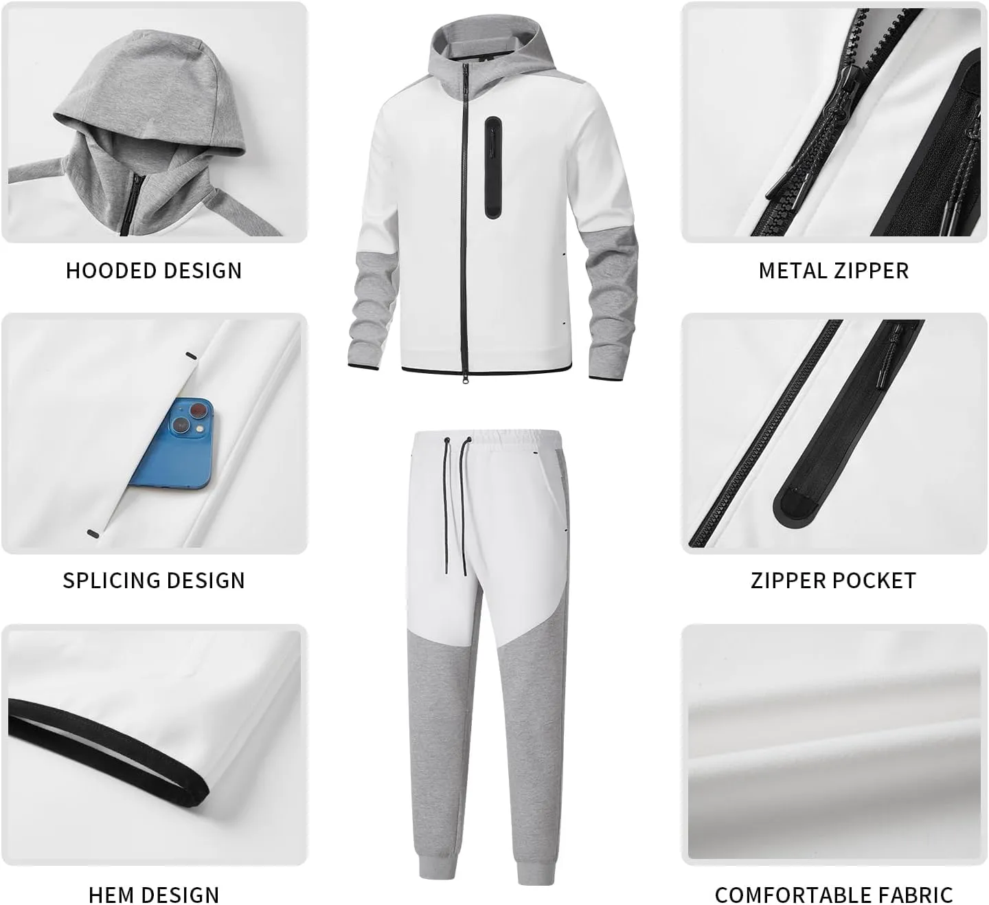 ANOTWENER Mens Tracksuit 2 Piece Hoodie Long Sleeve Full Zip Activewear Jogging Casual Sweatsuit Running Sets for Men