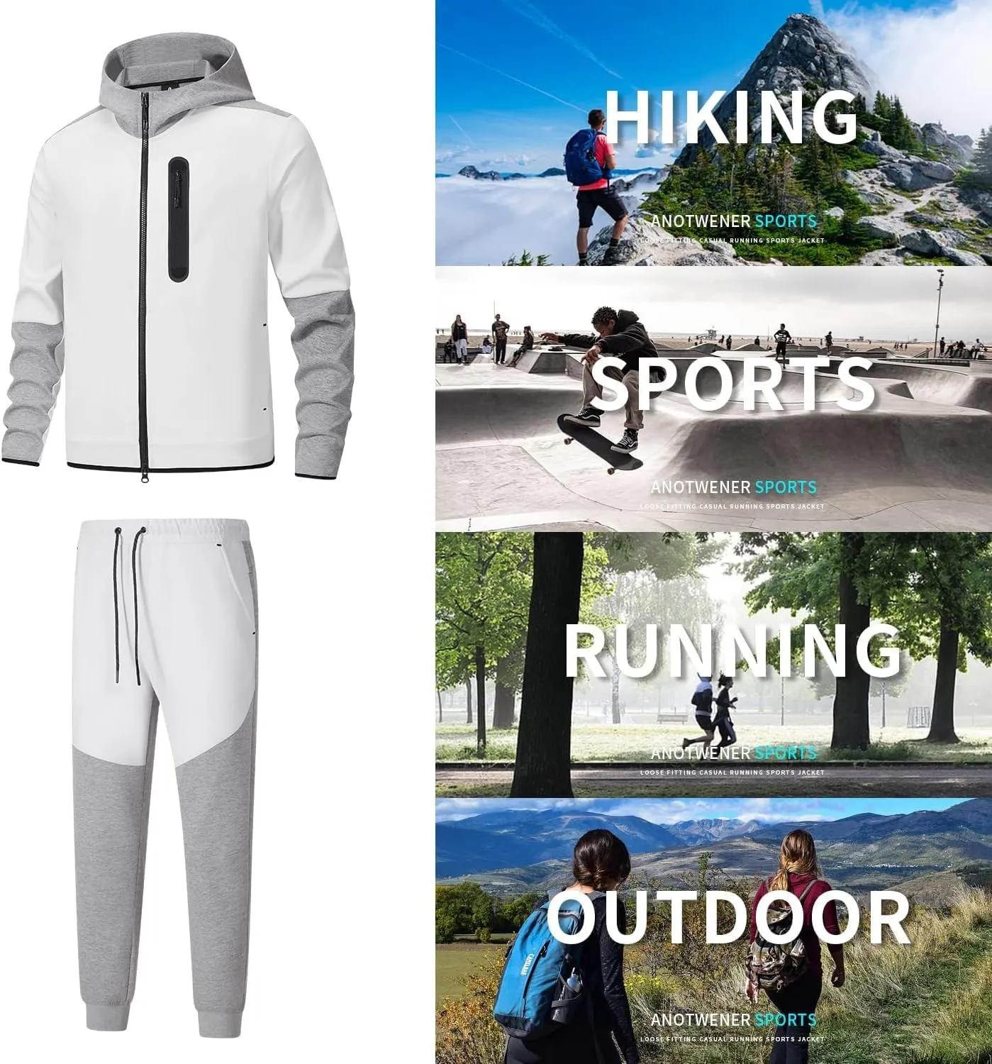 ANOTWENER Mens Tracksuit 2 Piece Hoodie Long Sleeve Full Zip Activewear Jogging Casual Sweatsuit Running Sets for Men