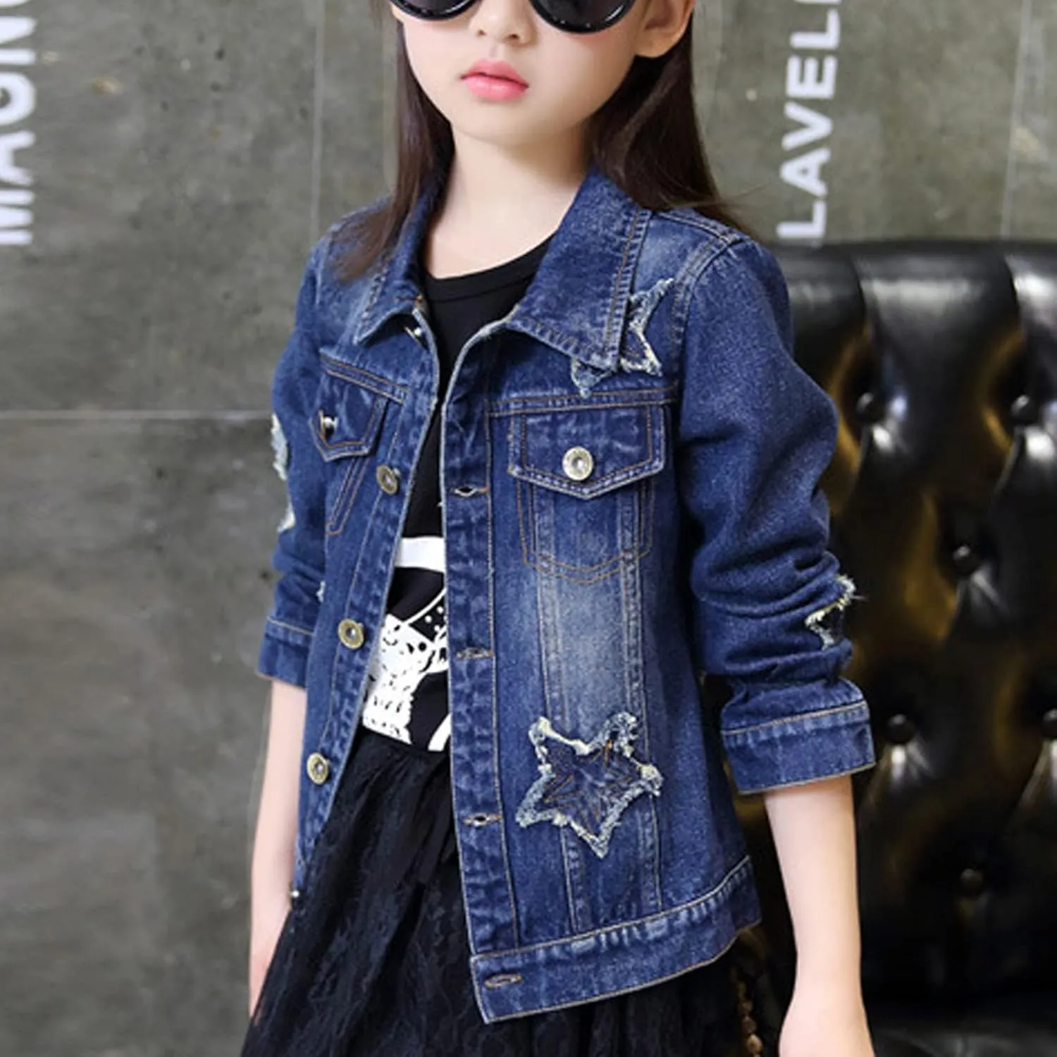 ASHER FASHION Denim Jackets Girl Denim Jackets Classic Basic Button Down Coat Girls' Outwear
