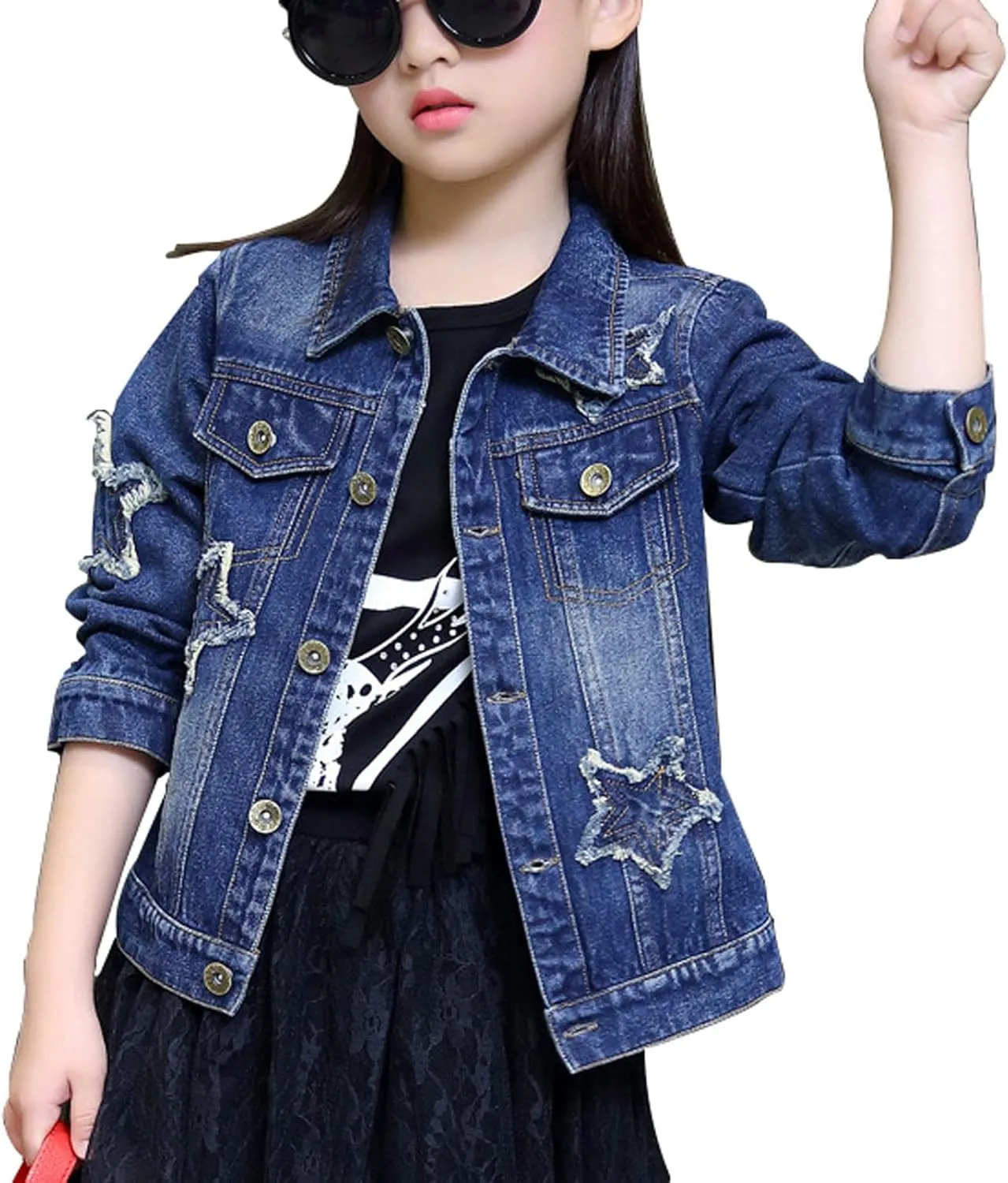 ASHER FASHION Denim Jackets Girl Denim Jackets Classic Basic Button Down Coat Girls' Outwear