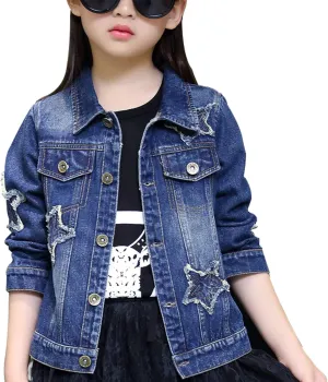 ASHER FASHION Denim Jackets Girl Denim Jackets Classic Basic Button Down Coat Girls' Outwear