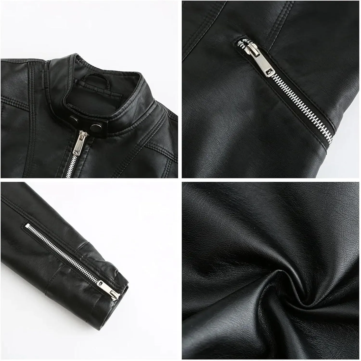 Autumn Spring Women's Faux Leather Moto Biker Jacket With Zipper Fashionable And Versatile Motorcycle Jacket