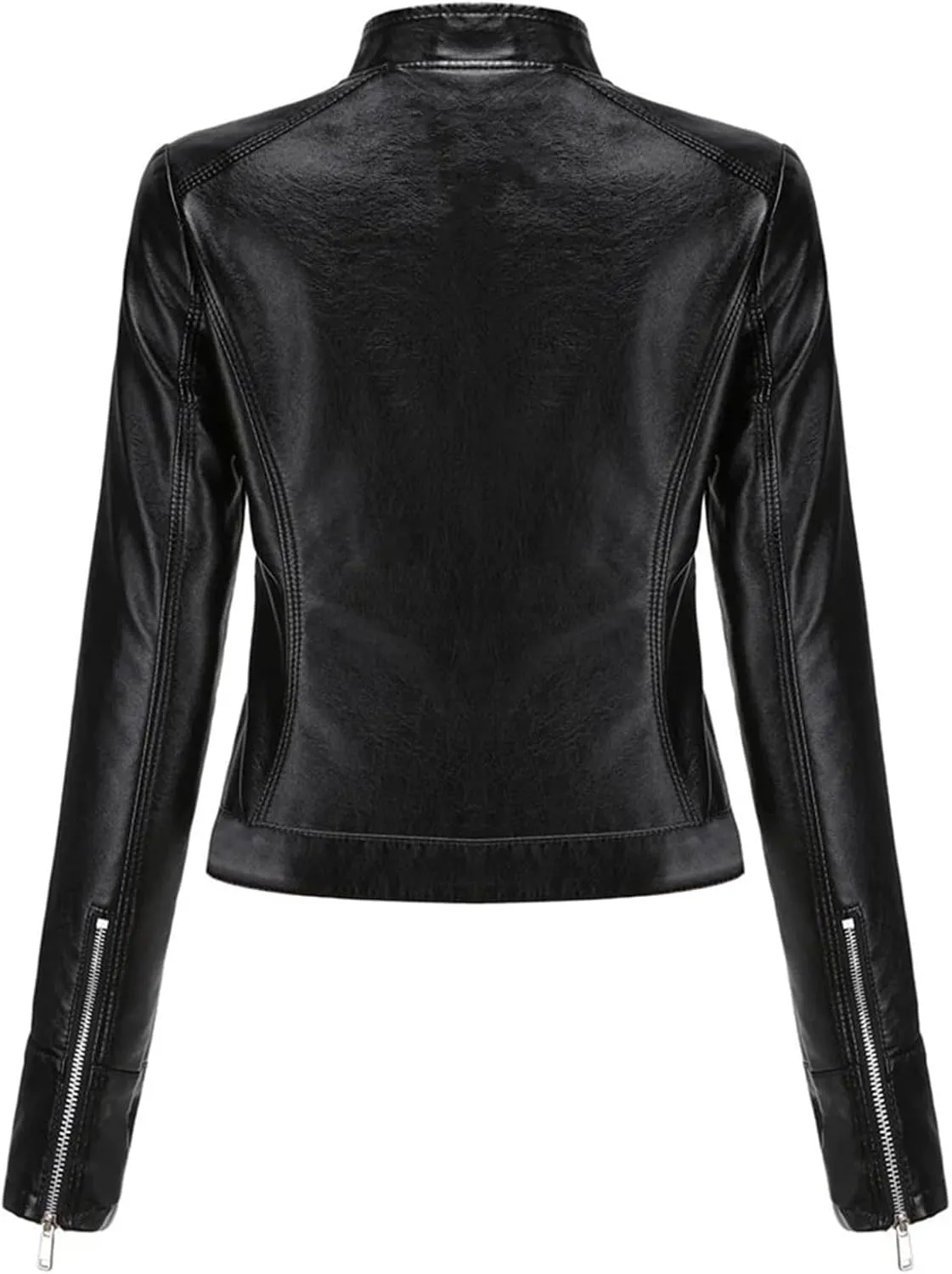 Autumn Spring Women's Faux Leather Moto Biker Jacket With Zipper Fashionable And Versatile Motorcycle Jacket