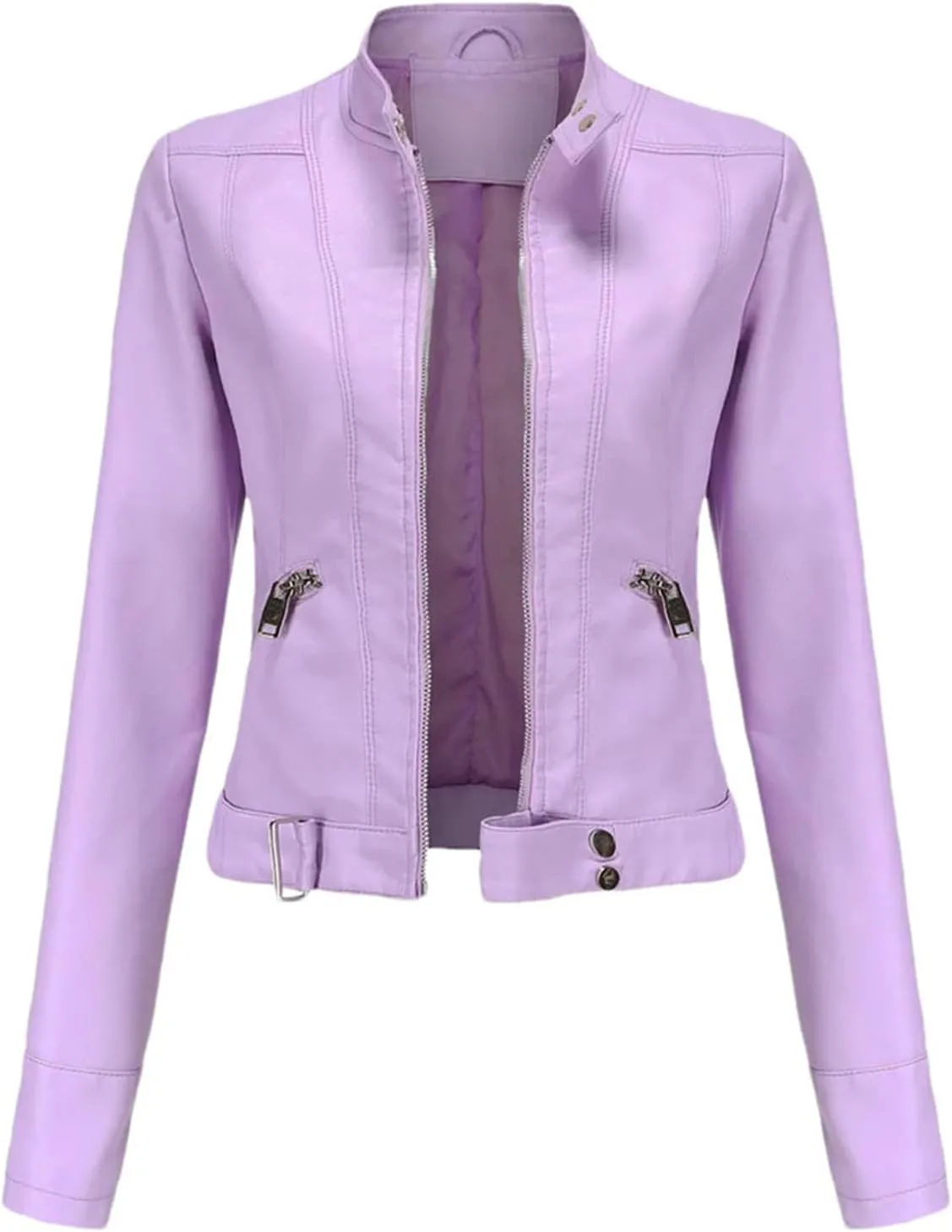 Autumn Spring Women's Faux Leather Moto Biker Jacket With Zipper Fashionable And Versatile Motorcycle Jacket