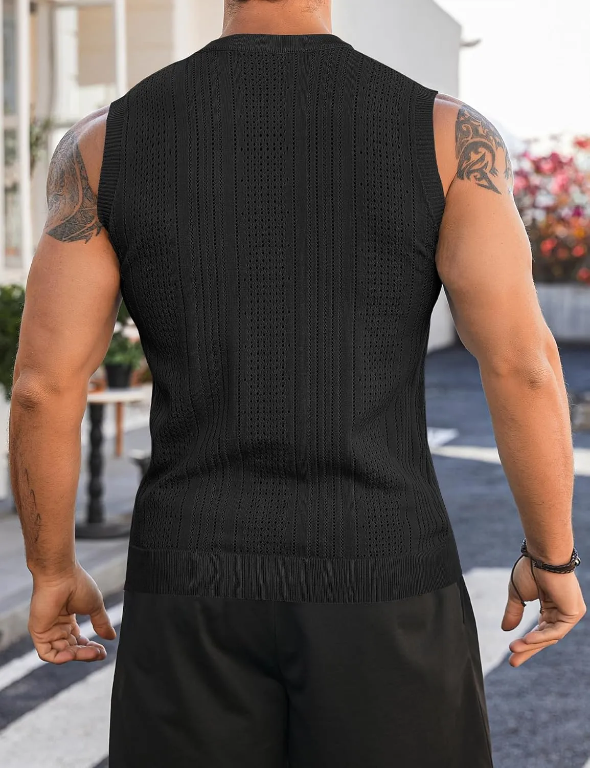 Babioboa Men's Knitted Tank Tops Casual Hollow Out Sleeveless T Shirts Beach Cut Off Summer Boho Tee