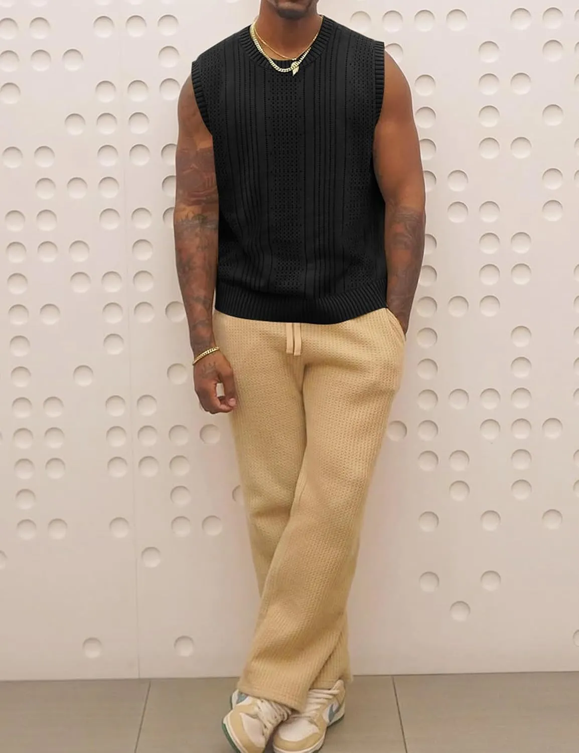 Babioboa Men's Knitted Tank Tops Casual Hollow Out Sleeveless T Shirts Beach Cut Off Summer Boho Tee