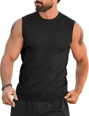 Babioboa Men's Knitted Tank Tops Casual Hollow Out Sleeveless T Shirts Beach Cut Off Summer Boho Tee
