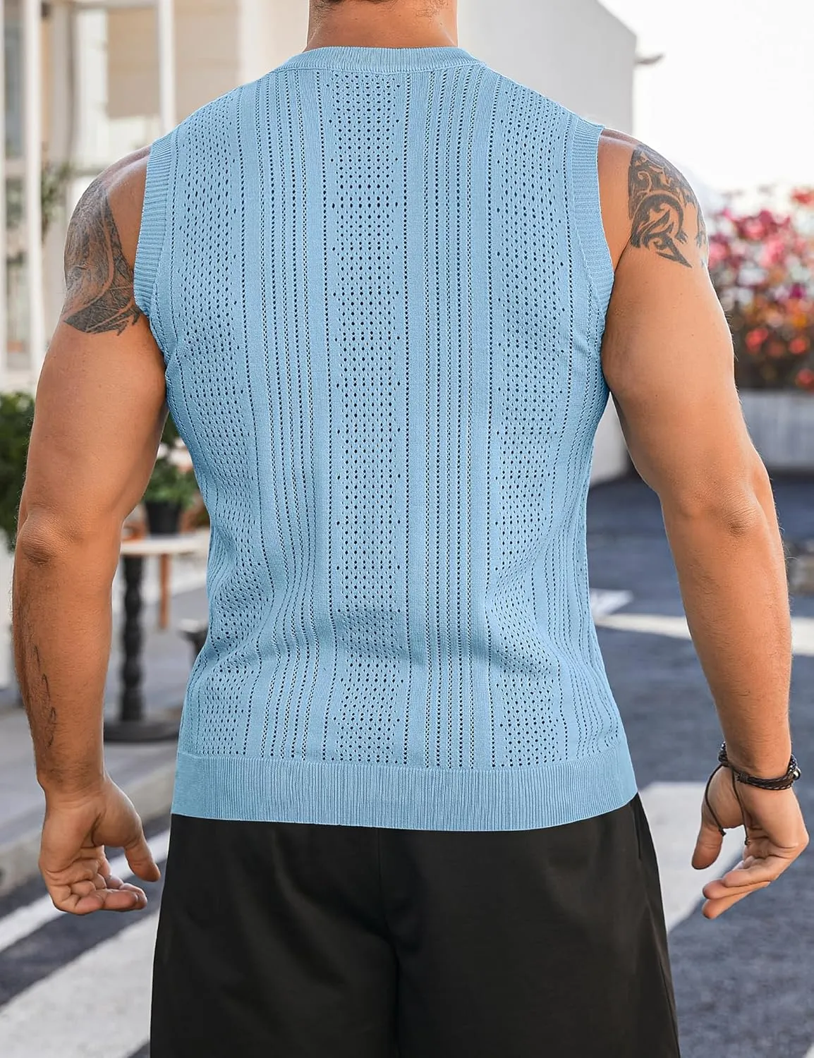 Babioboa Men's Knitted Tank Tops Casual Hollow Out Sleeveless T Shirts Beach Cut Off Summer Boho Tee