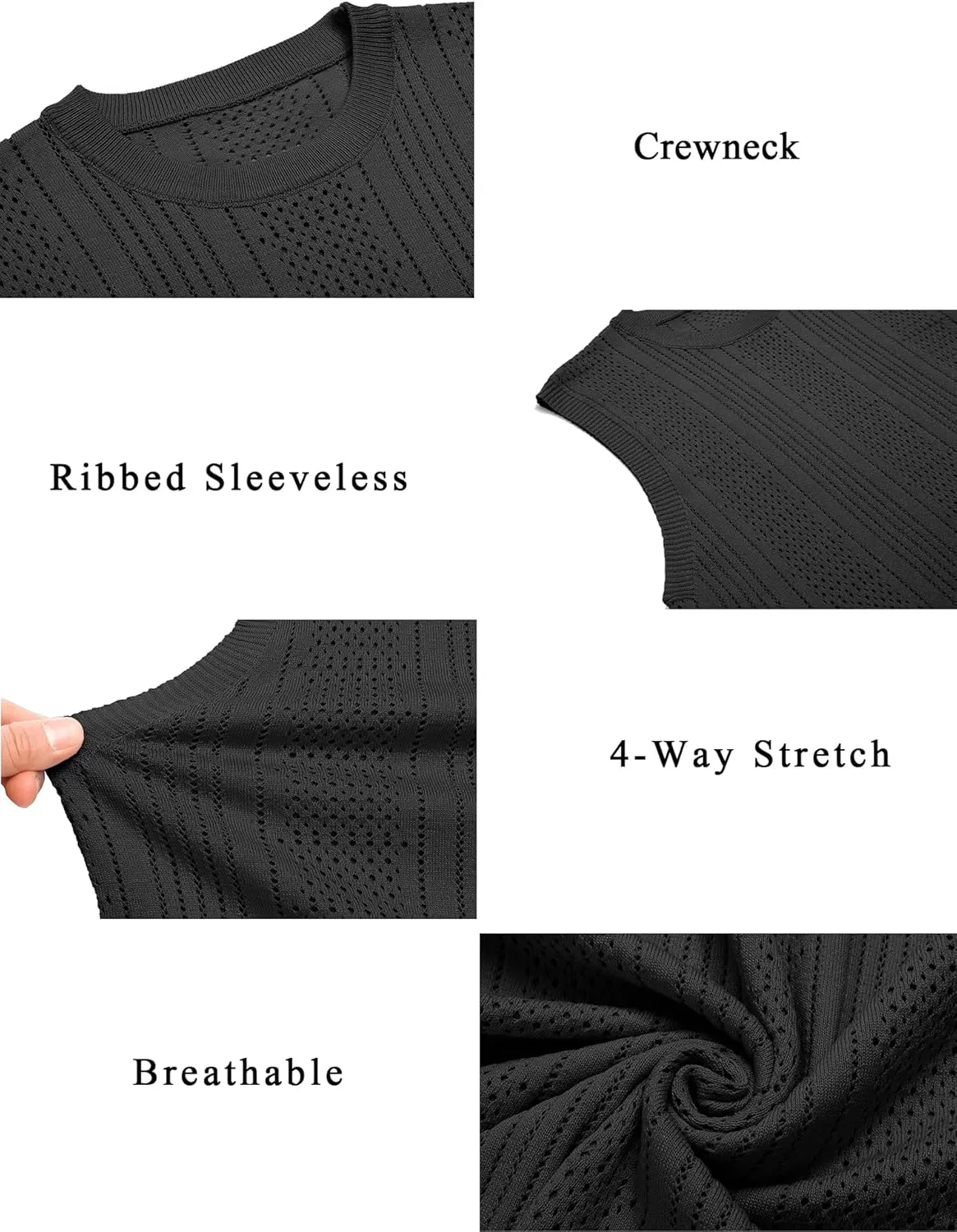 Babioboa Men's Knitted Tank Tops Casual Hollow Out Sleeveless T Shirts Beach Cut Off Summer Boho Tee