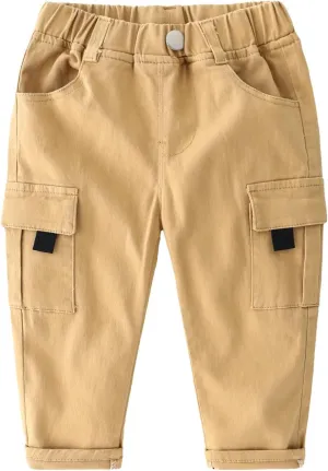 Baby and Toddler Pull On Cargo Jogger Pants Boys Sweatpants Elastic Waist Casual Jogging Trousers Bottom for Kids