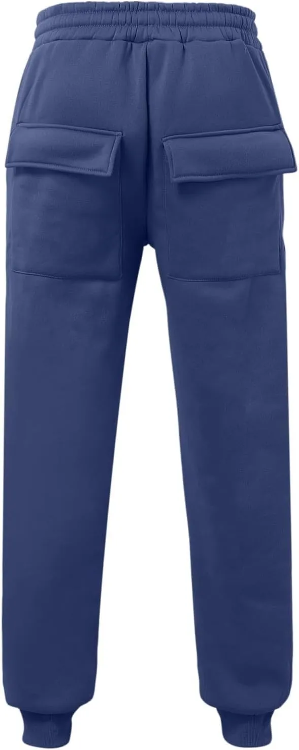 Baggy Cargo Sweatpants for Men Drawstring Waist Fleece Lined Joggers with Pockets Athletic Workout Pants Trousers