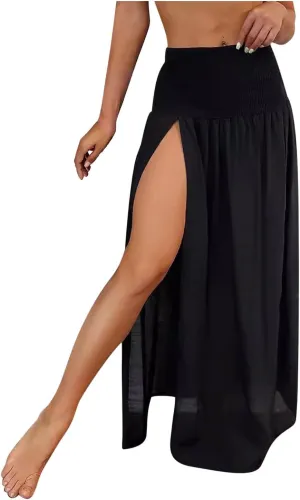 Beach Sarong Pareo Womens Semi-Sheer Swimwear Cover Ups High Split Short Skirt Bikini Bathing Suit Swimsuit Wraps