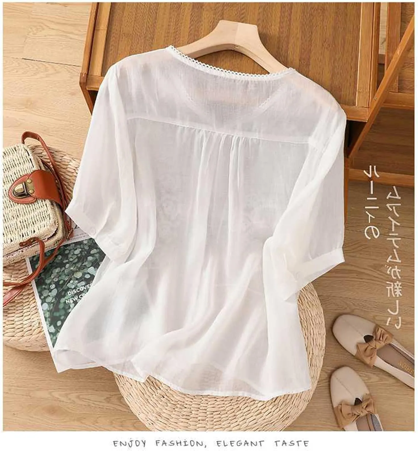 Boho Embroidered Tops for Women Cotton Linen Peasant Blouses Summer Short Sleeve Bohemian Shirts Clothing 2025