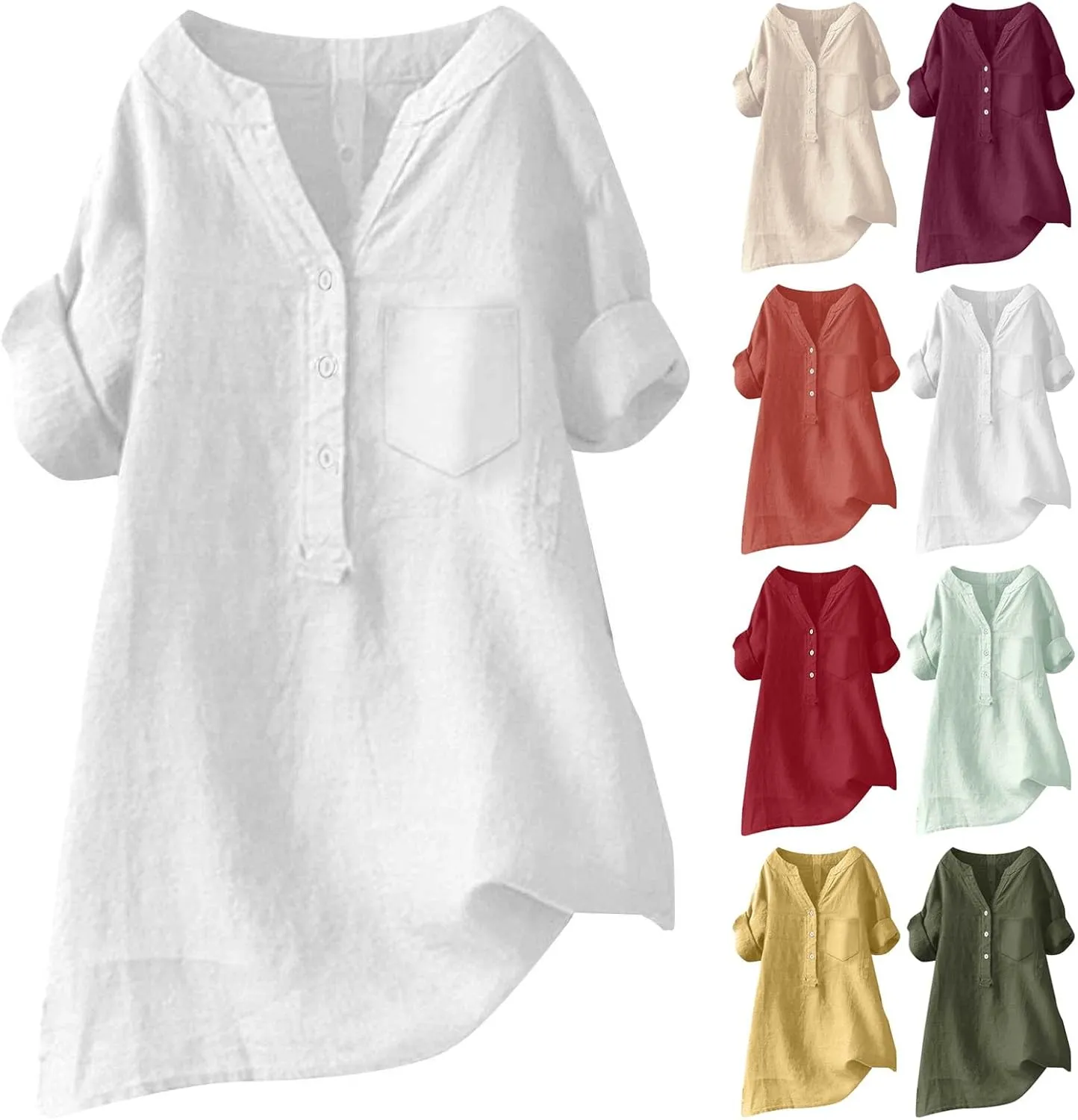 Boho Linen Tops for Women 2025 Gauze Short Sleeve V Neck Button Loose Fit Blouses Vacation Dress Casual Tunic Tops