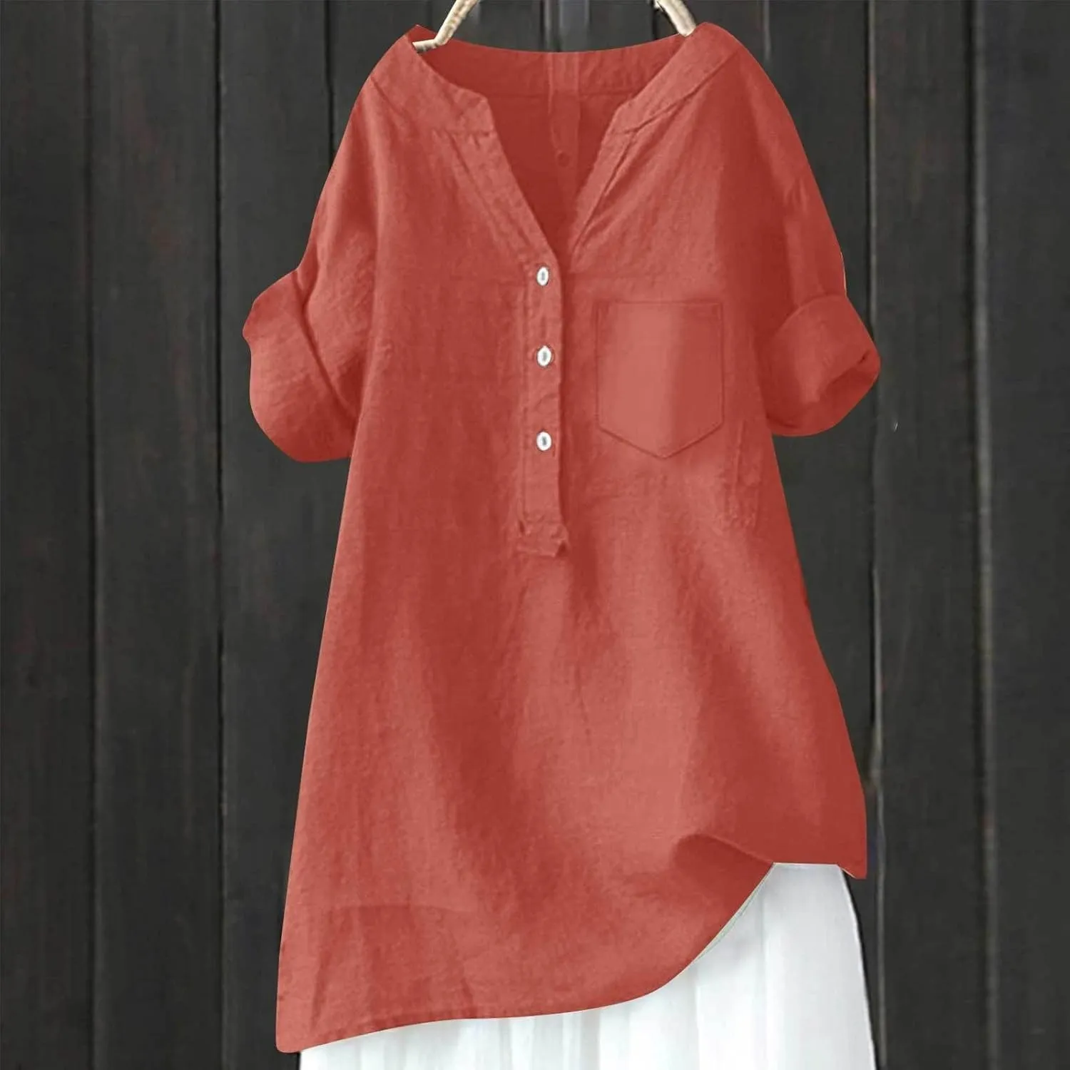 Boho Linen Tops for Women 2025 Gauze Short Sleeve V Neck Button Loose Fit Blouses Vacation Dress Casual Tunic Tops