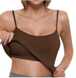 Built in Bra Tank Tops for Women Summer Casual Ribbed Knit Camisole Spaghetti Straps Sleeveless Padded Workout Tops