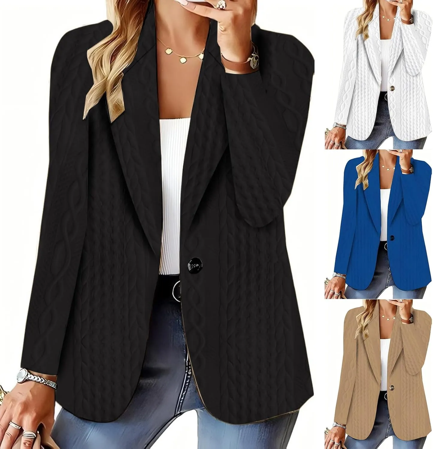 Business Blazer for Women Casual Button Open Front Jackets Lapel Long Sleeve Jacket Work Office Blazers